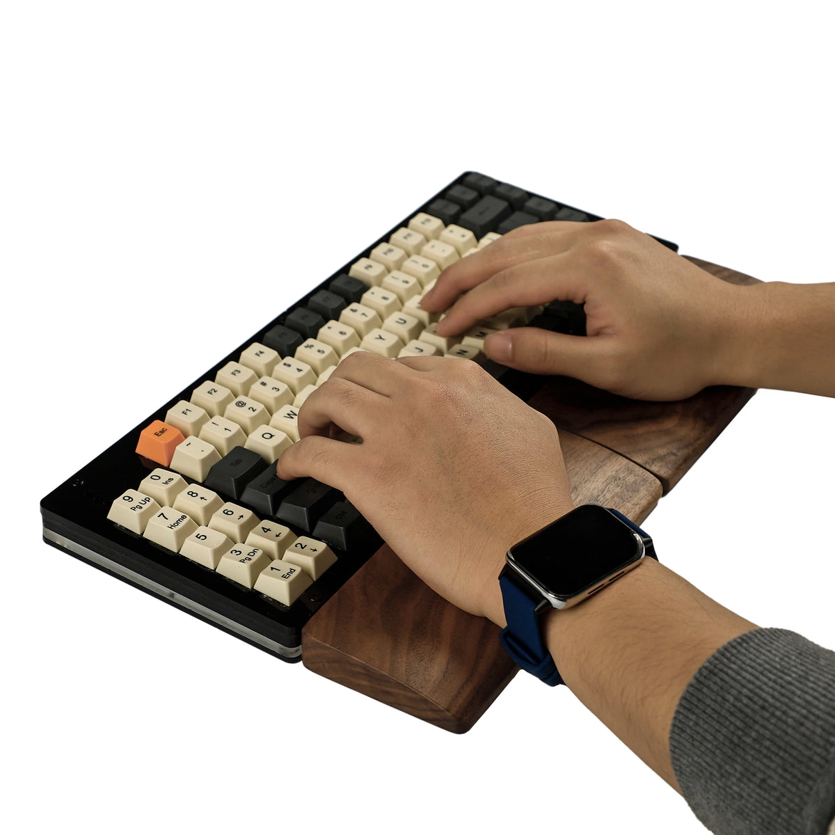 Stando Bevel Cantilevered Walnut Wrist Rest on a minimalist home office desk