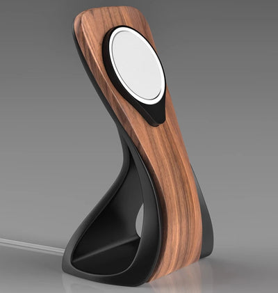 Stando Lumen Tapered Wood Wireless Charging Stand on a minimalist home office desk