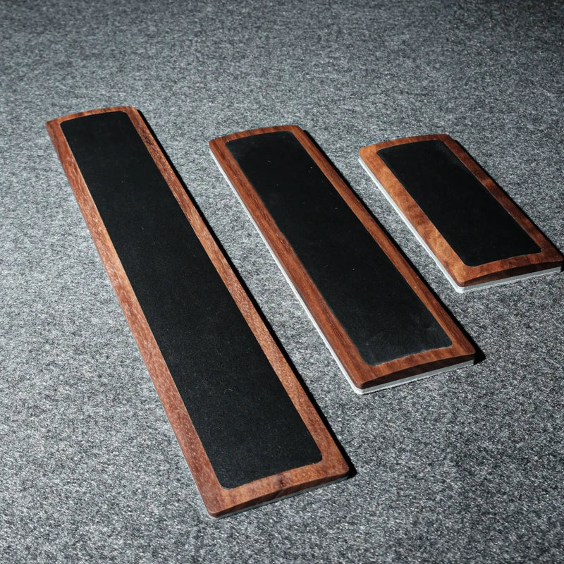 Stando Solace Stacked Walnut Wrist Rest on a minimalist home office desk