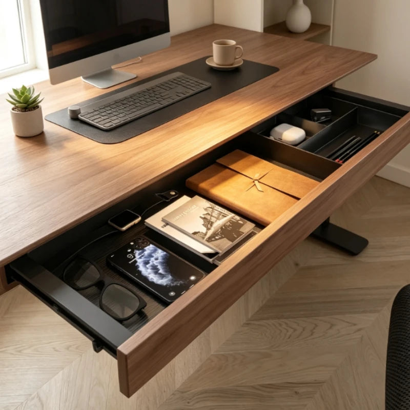 Stando Recess Hand-Finished Under-Desk Drawer on a minimalist home office desk