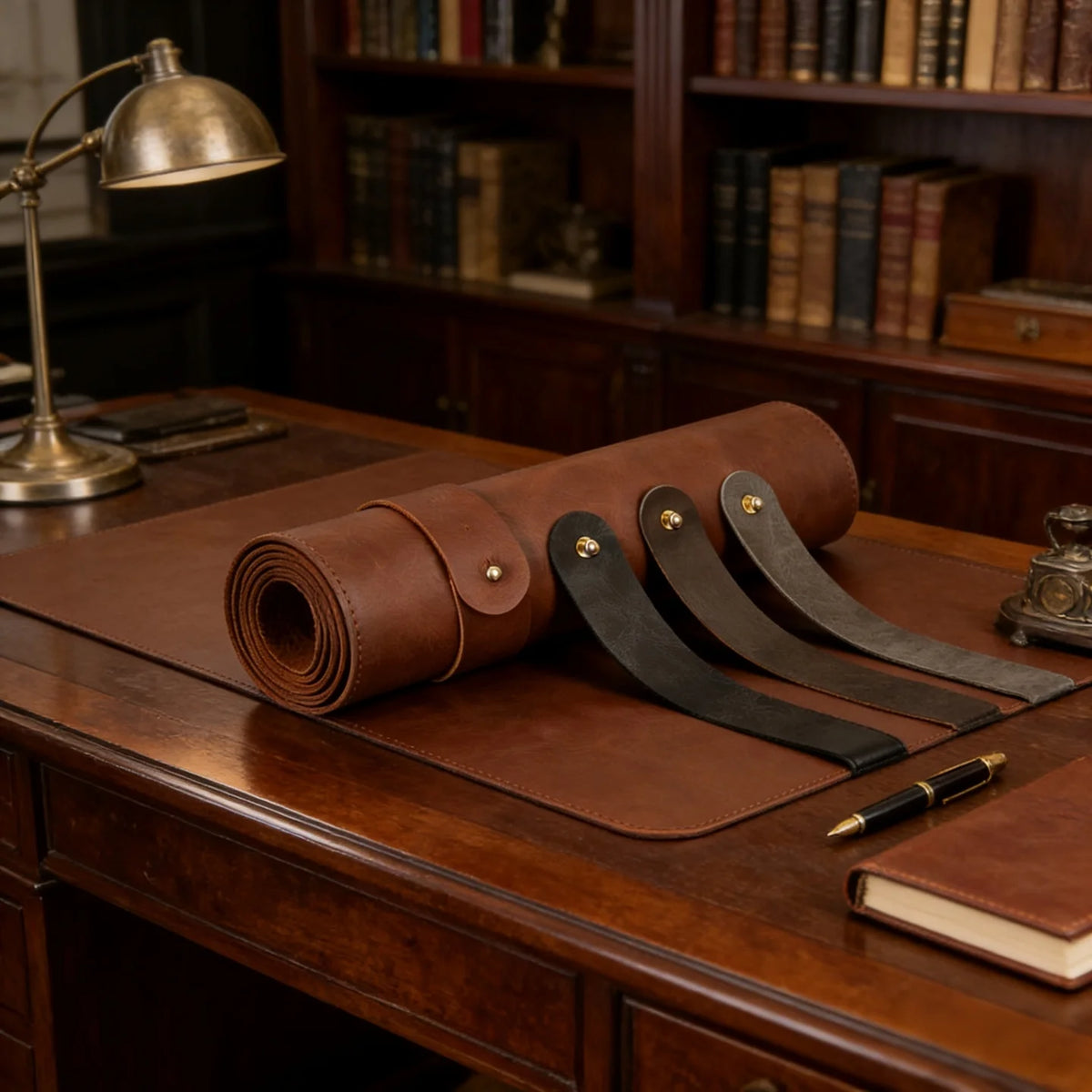 Stando Meridian Machined Vegan Leather Desk Pad on a minimalist home office desk