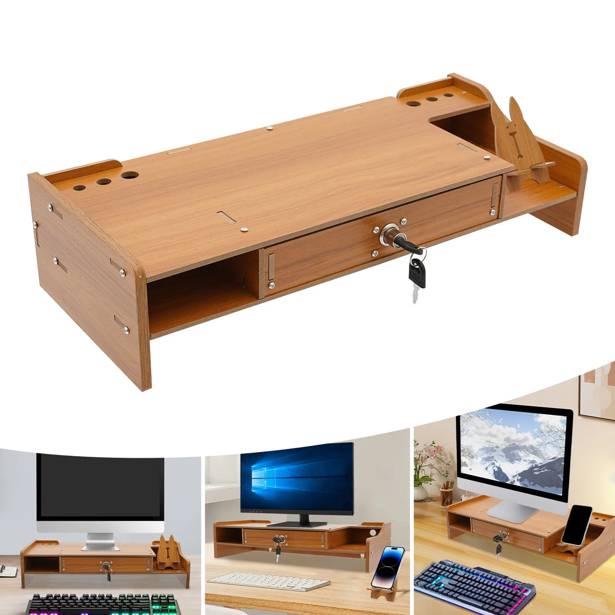 Stando Linden Stacked Solid Wood Desk Riser detail view 2