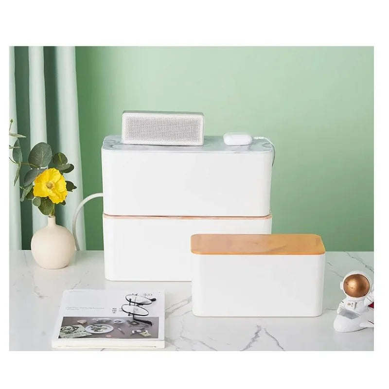 Stando Silo Recessed Cable Management Box on a minimalist home office desk