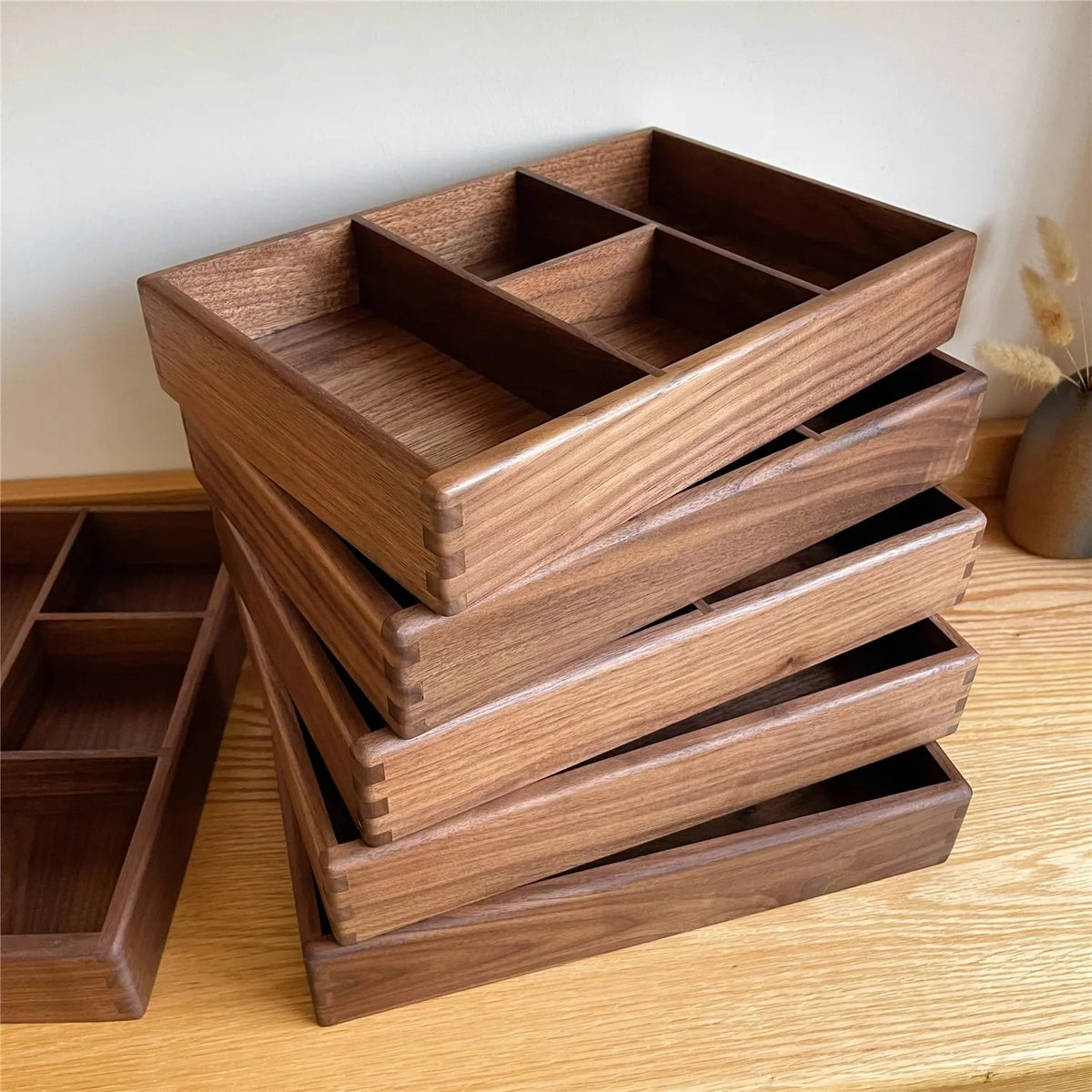 Stando Cache Machined Walnut Under-Desk Drawer on a minimalist home office desk