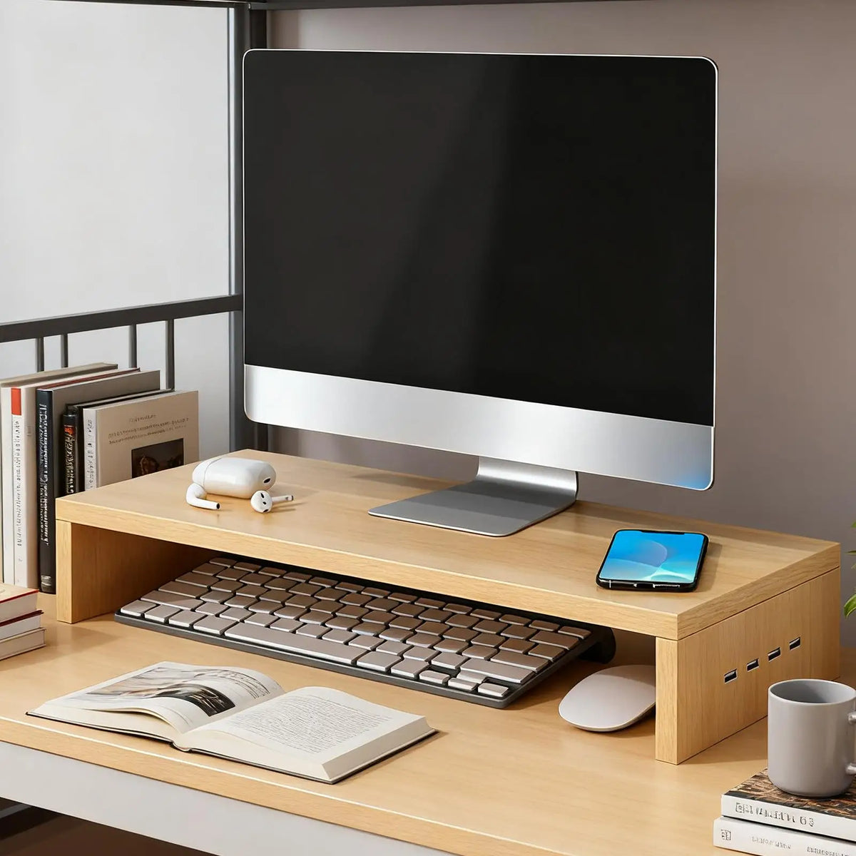 Stando Bracken Recessed Solid Wood Desk Riser detail view 4