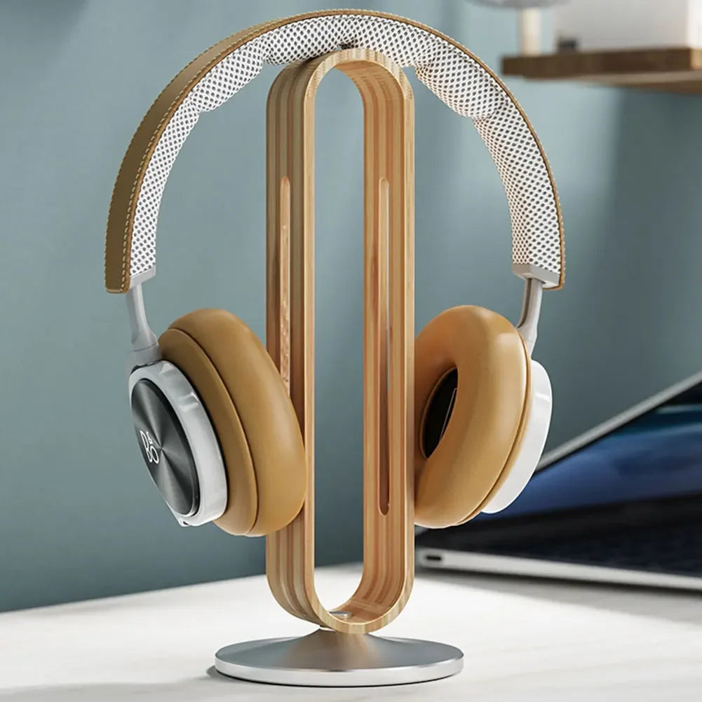 Stando Perch Dual-Slot Headphone Stand on a minimalist home office desk