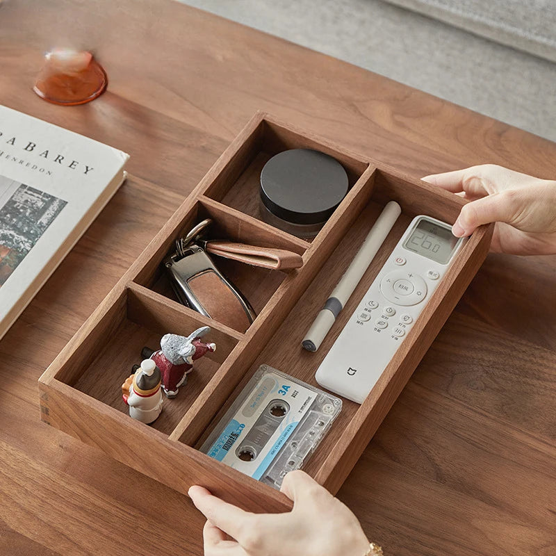 Stando Vault Tapered Wood Storage Box on a minimalist home office desk