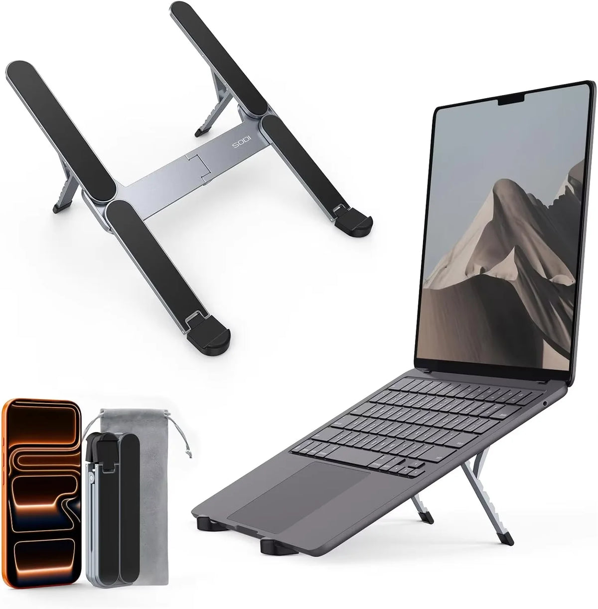 Stando Fulcrum Modular Aluminium Laptop Stand on a minimalist home office desk