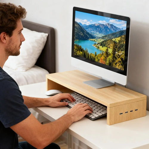 Stando Bracken Recessed Solid Wood Desk Riser detail view 2