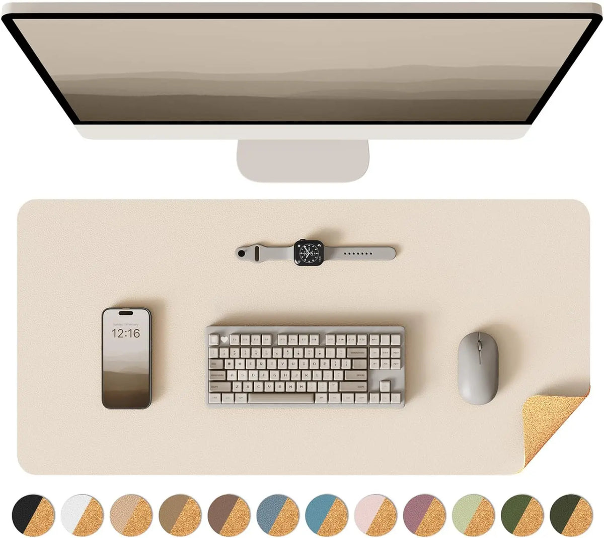Stando Vellum Tapered Vegan Leather Desk Pad on a minimalist home office desk