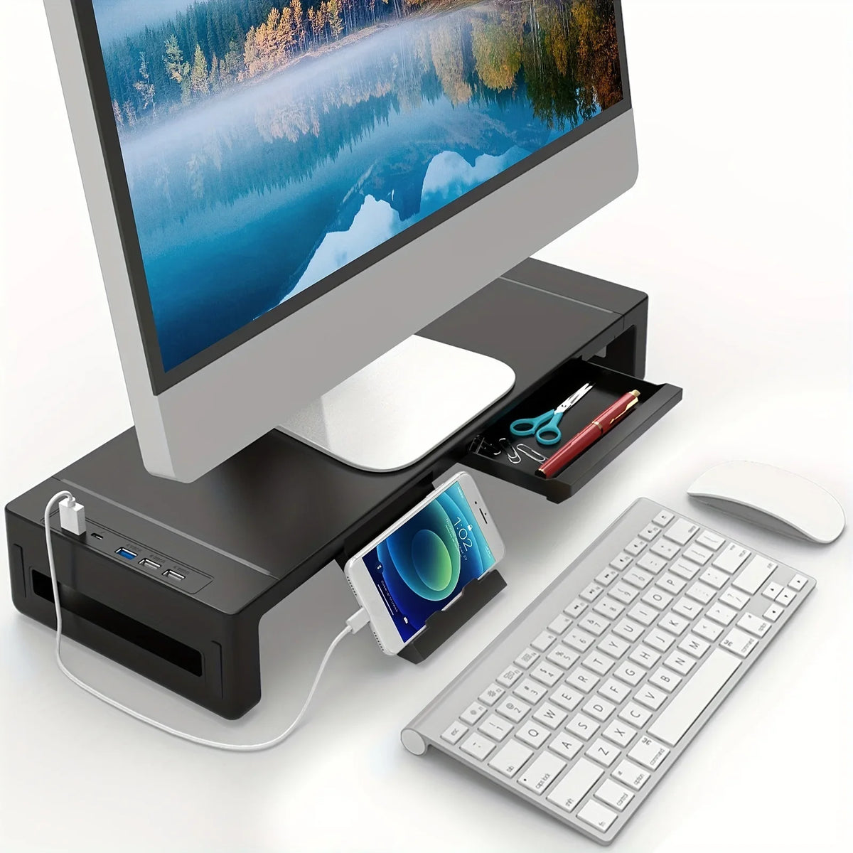 Stando Cantilever Stacked Gas-Spring Monitor Arm on a minimalist home office desk