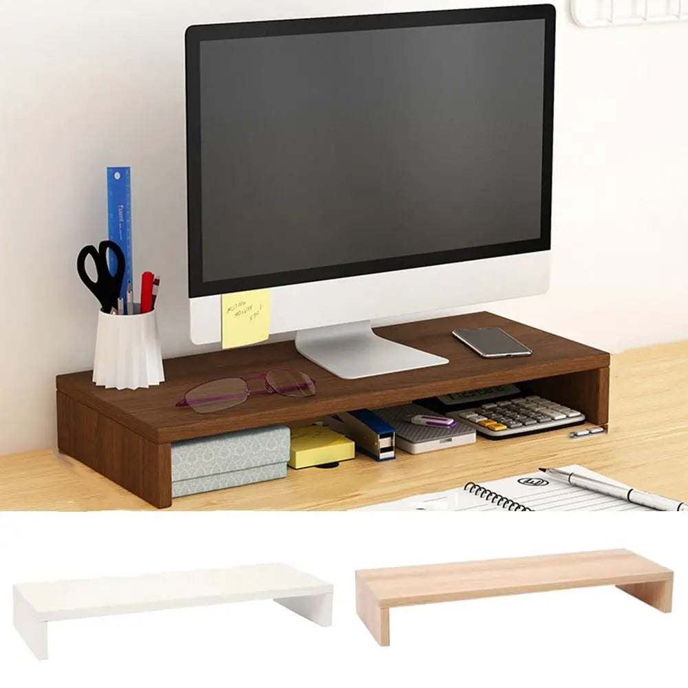 Stando Alder Edge-Stitched Solid Wood Desk Riser on a minimalist home office desk