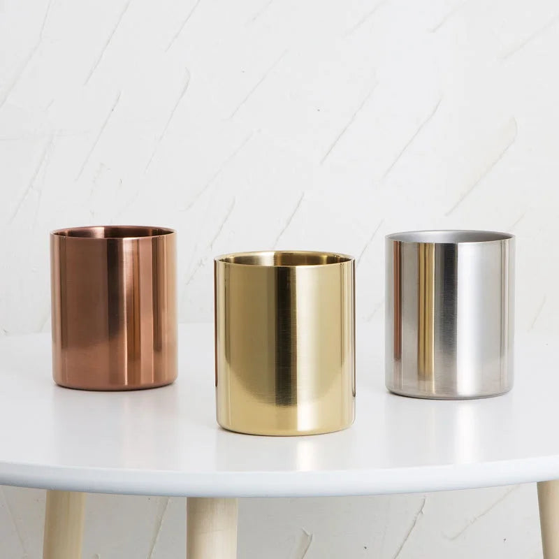 Stando Ingot Full-Grain Metal Pen Vessel on a minimalist home office desk