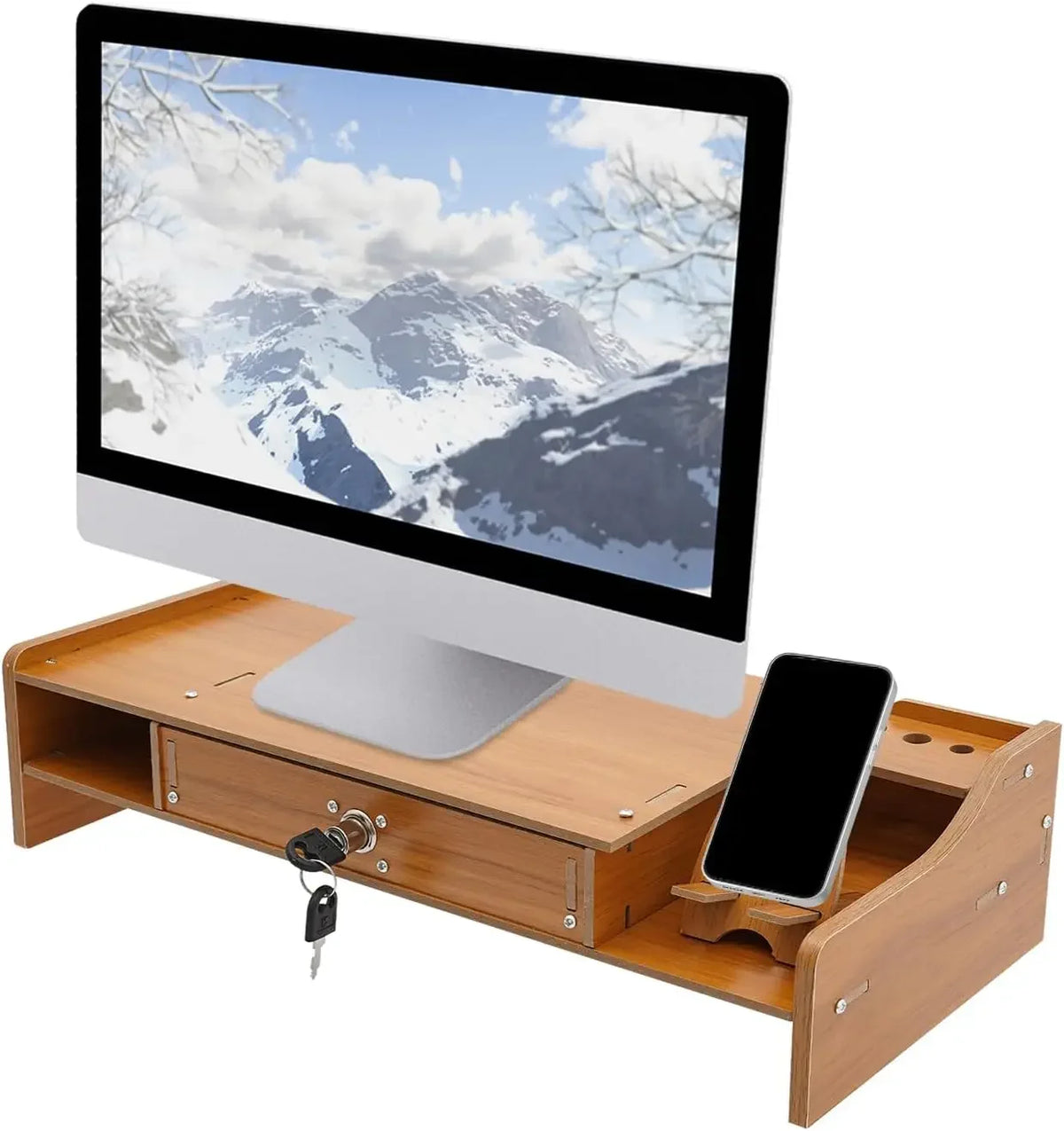Stando Linden Stacked Solid Wood Desk Riser on a minimalist home office desk