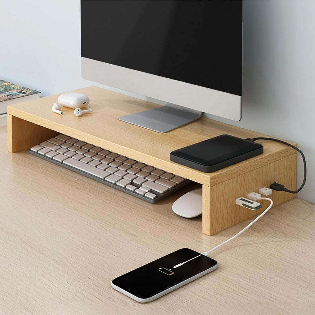 Stando Bracken Recessed Solid Wood Desk Riser on a minimalist home office desk